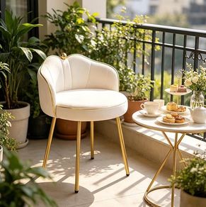 Cream Dressing Table Chair with Gold Legs and Low Back, Small Armless Accent Chair, Modern Comfy Cute Makeup Vanity Stool Chair for Dressing Table, Bedroom, Living Room, Hallway, Velvet