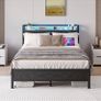 King Size Bed Frame with Storage,LED Lights,5ft Metal Bed Frame Kingsize Bed Frame with Charging Station,Mattress Foundation,Strong Steel Slats Support,Noise Free,Black Image 3
