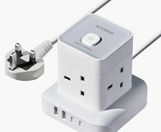 Cube Extension Lead with USB Slots,4 Way Multi Plug Extension Socket Tower with 2 USB C & 2 USB A Ports,Overload Protected Extension Lead with Switch,2M Extension Cable for Home Office Kitchen