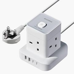 Cube Extension Lead with USB Slots,4 Way Multi Plug Extension Socket Tower with 2 USB C & 2 USB A Ports,Overload Protected Extension Lead with Switch,2M Extension Cable for Home Office Kitchen