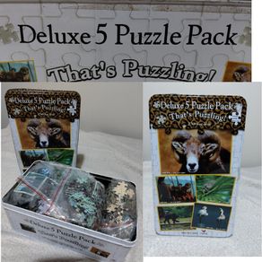 5 Deluxe Jigsaw Puzzles In Storage Tin