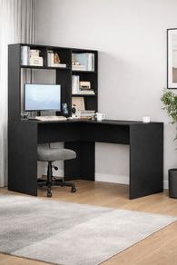 L-Shaped Corner Desk with Storage Shelves Black