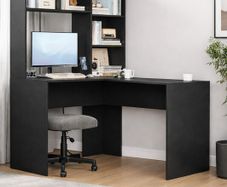 L-Shaped Corner Desk with Storage Shelves Black