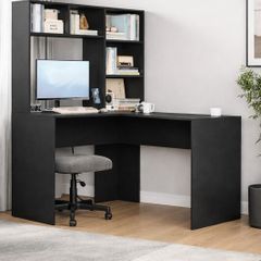 L-Shaped Corner Desk with Storage Shelves Black