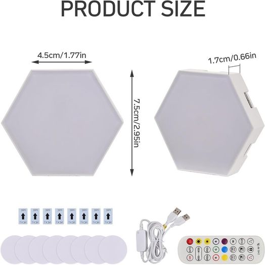 Hexagon Lights - 8 Pack RGB LED Lights, App-Controlled Hexagonal Smart Lighting Panels Sync to Music for Room, Bar, Gaming Setup, Bedroom