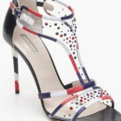 Giorgio Armani navy red white perspex high heels Sz 39.5 (Fit 6 - 6.5 UK) Rrp 595 (New)