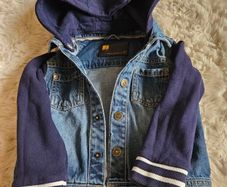 NEXT Boys Denim Jacket with Jersey Hood & Sleeves