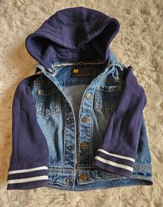 NEXT Boys Denim Jacket with Jersey Hood & Sleeves