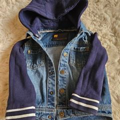 NEXT Boys Denim Jacket with Jersey Hood & Sleeves