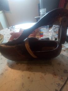 wooden shoe wine rack Dutch bottle holder