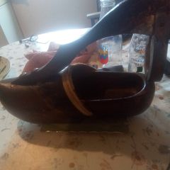 wooden shoe wine rack Dutch bottle holder