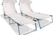 NEW SALE | Folding Sun Loungers Set of 2, Sunbed with Adjustable Backrest &amp; Sunshade for Garden, Beach, Patio, Pool, Camp, Load 110 kg