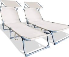 NEW SALE | Folding Sun Loungers Set of 2, Sunbed with Adjustable Backrest & Sunshade for Garden, Beach, Patio, Pool, Camp, Load 110 kg