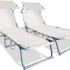 NEW SALE | Folding Sun Loungers Set of 2, Sunbed with Adjustable Backrest & Sunshade for Garden, Beach, Patio, Pool, Camp, Load 110 kg