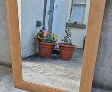 Large Rectangular Light-Wood Framed Wall Mirror
