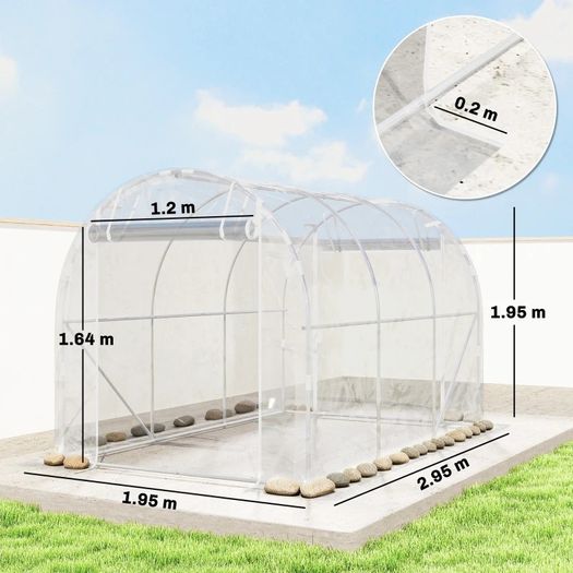 6m Garden Tunnel Greenhouse tunnel greenhouse 195x295x195cm galvanized steel frame, 150 g/m PE cover transparent