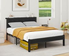 Double Bed Frame with Wooden Storage Shelf Headboard