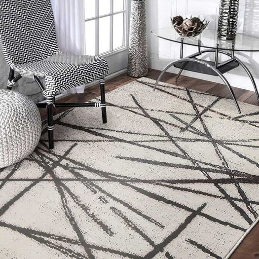 Area Rugs Living Room Rugs Bedroom Rug Modern Short Pile Rugs Artistic Bohemian Rugs Abstract Geometric Straight Line Pattern Carpets Non-slip Large Rug Beige pattern, 80x 120 cm MULTIPLE SIZES/COLOURS AVAILABLE (FREE SHIPPING)