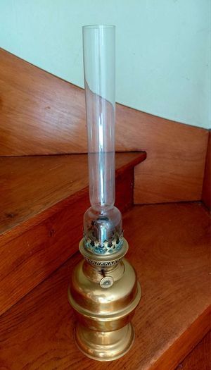 antique French brass oil lamp