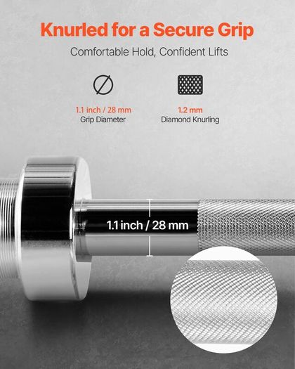 4FT Chrome Barbell Bar for 2-Inch Weight Plates, Knurled Grip, 500lb Capacity for Weightlifting & Strength Training