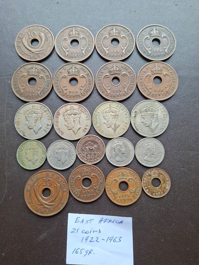 East Africa. A Lot of 21 coins (1922-1963)
