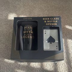 Brand new Beer glass and bottle opener