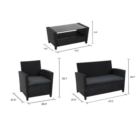 Cosco Malmo 4PC Patio Set - Grey w/ Navy Cushions - 88529GBLEUK