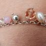 Vintage Sterling Silver Rose Quartz Pearl And Faceted Glass Pink Tassel Toggle Bracelet (L8" - 13,80g) Image 10