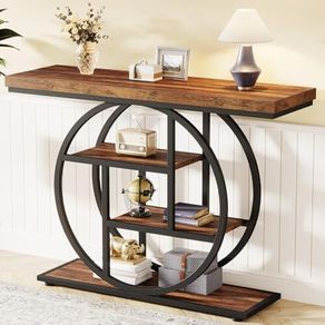 Narrow Console Table, 105 x 30 cm, Hallway Table with 4 Shelves