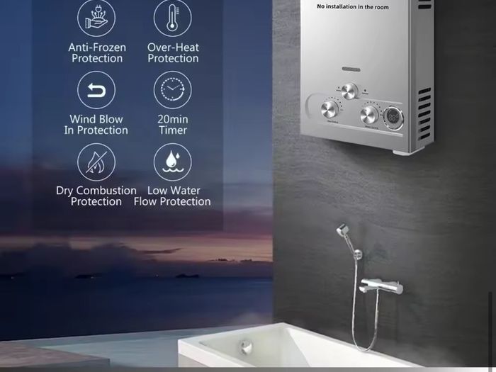 LPG liquefied petroleum gas water heater 6L liquefied petroleum gas propane butane water heater no electricity need it , just two battery , and water pressure must be 1.5bar