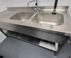 SS Catering Kitchen Double Sink & shower tap