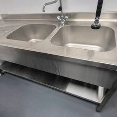 SS Catering Kitchen Double Sink & shower tap
