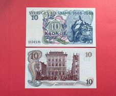 Sweden  10 Kronor  1668 - 1968 ) Commemorative Issue .UNC