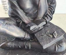 Bronze-toned sculpture of a woman reading, often titled -Reading Time Girl-  produced by The Milano Collection