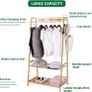Bamboo Clothes Rail Rack: Free Standing Garment Rack with 3 Storage Shelves 10 Hooks Open Wardrobe Organizer for Clothes Shoes Hats Bags in Entryway Bedroom Living Room Image 6