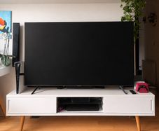 White TV Unit with Wooden Legs