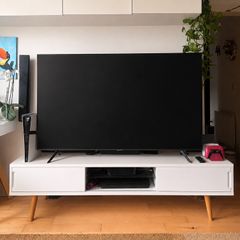 White TV Unit with Wooden Legs