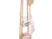 Bamboo Coat Rack Free Standing 2-Shelves Clothing Storage Garment Organizer Stand with 8 Hooks Clothes Poles 55kg Load-bearing f