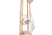 Bamboo Coat Rack Free Standing 2-Shelves Clothing Storage Garment Organizer Stand with 8 Hooks Clothes Poles 55kg Load-bearing f