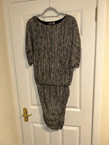 New Mint Velvet Midi Dress in Grey and White - Size UK 10