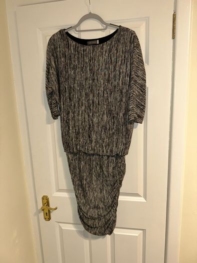 New Mint Velvet Midi Dress in Grey and White - Size UK 10