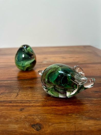 2 Vintage Hand- blown Glass Paperweights