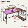 132.5CM L-Shaped Desk with 3 Power Outlets & 2 USB Ports, LED Strip Lights Image 5