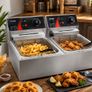 Commercial Deep Fryer 12L Electric Fryer 5000W Twin Basket YB-82 Dual Tank Electric Deep Fryer Countertop Stainless Steel French Fry for Commercial Uses Image 2