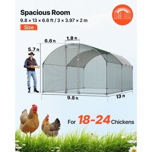 Large Metal Chicken Coop 3 x 3.97 x 2 m Walk-in Chicken Run House, Doom Roof Hen House Enclosure with Cover and Security Lock, Outdoor Duck Rabbit Cage Poultry Pen for Backyard, Farm, Yard Use