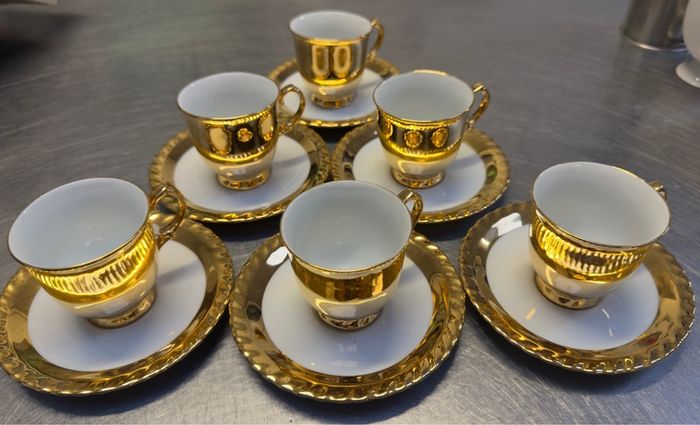 Gold Lustre white mini teacups and sauces by TK Thun Czechoslovakian