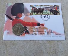 Queen Elizabeth II : Golden Wedding Anniversary - Gibraltar : Commemorative Stamp and Coin Cover - 1997