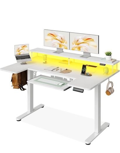 U-Shaped Electric Standing Desk with LED Lights & USB Ports