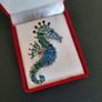 Seahorse Brooch Blue Crystals Pin Badge Broach Sea Horse Ocean Sea Theme Jewelry and Accessories Image 2