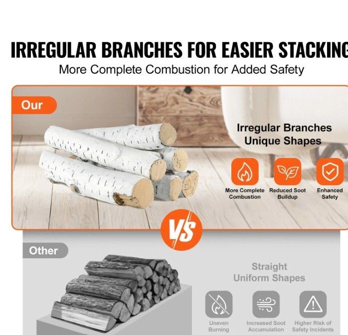 Ceramic Birch Fireplace Logs 6-Piece Decorative Log Set